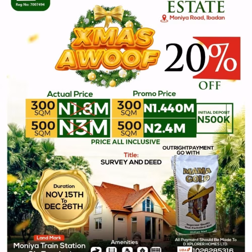 Iremide Estate, Moniya Road, Ibadan – Oyo State, Nigeria